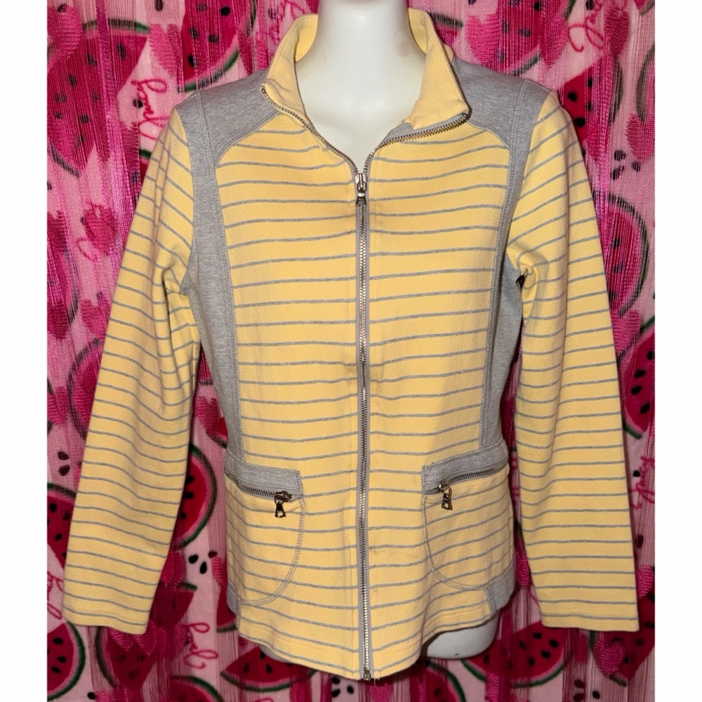 💛🩶 Neiman Marcus 100% Cotton Striped Zip Up Jacket